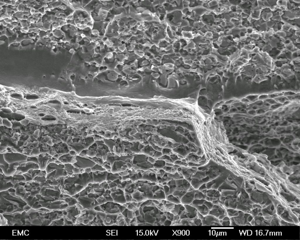 SEM high magnification view of an overload fracture surface